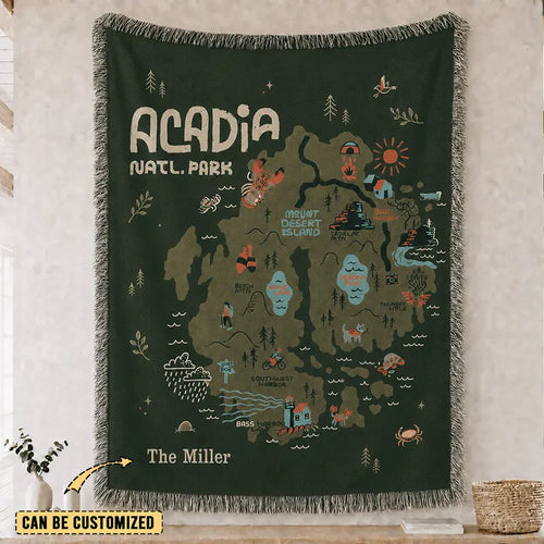 Personalized Acadia National Park Map Tassels Blanket