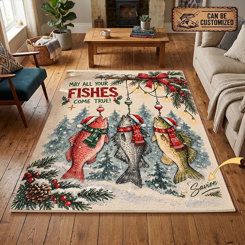 May All Your Fishes Come True Christmas Fishing Rug