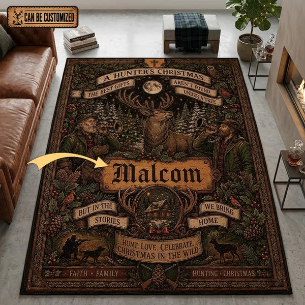 Personalized A Hunter's Christmas Rug