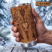 Personalized 20oz Deer Skull Antler Wood Grain Tumbler