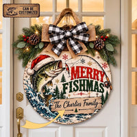 Personalized Merry Fishmas Christmas Round Door Sign