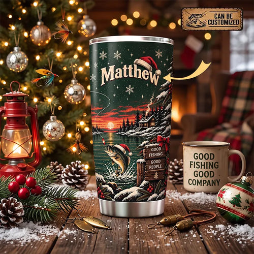 Fish More Merry Days Christmas Fishing 20oz Stainless Steel Tumbler