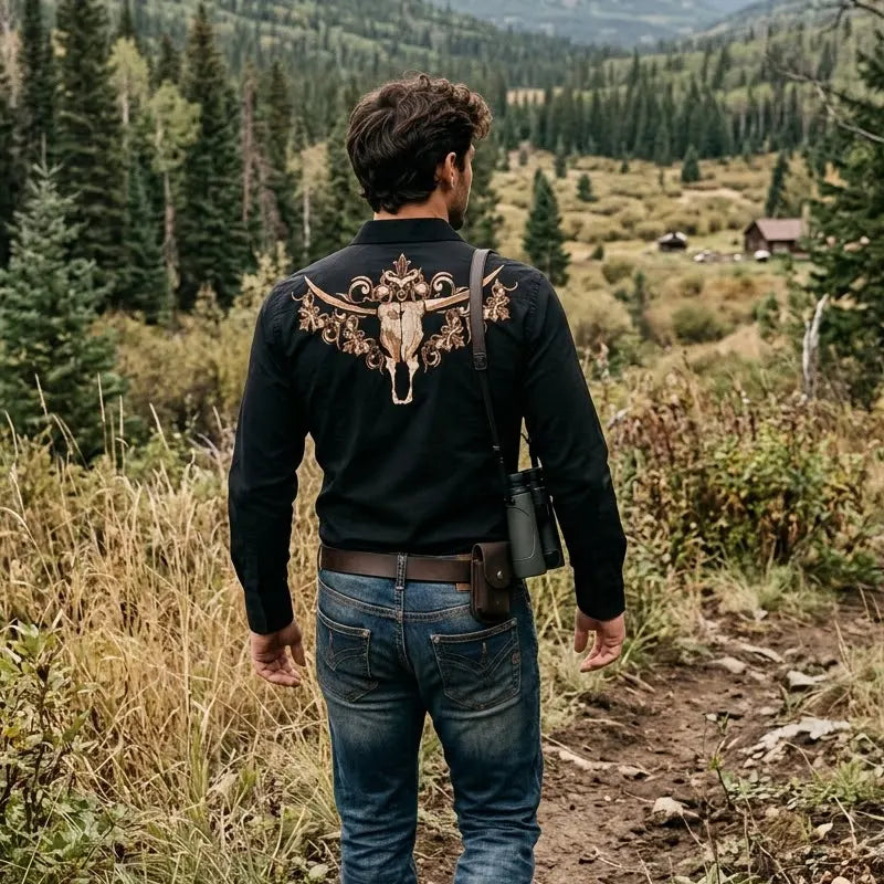 Longhorn Skull Vintage Cowboy Wild West Hunter Western Shirt