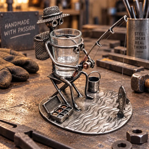 Fishing Man Metal Art Fishing Gift Shot Glass Holder