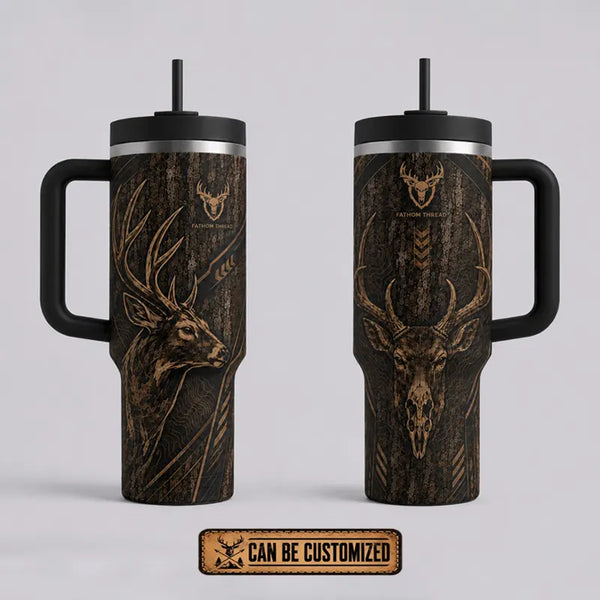 Tree Camo Deer Head Hunting 40oz Handled Tumbler