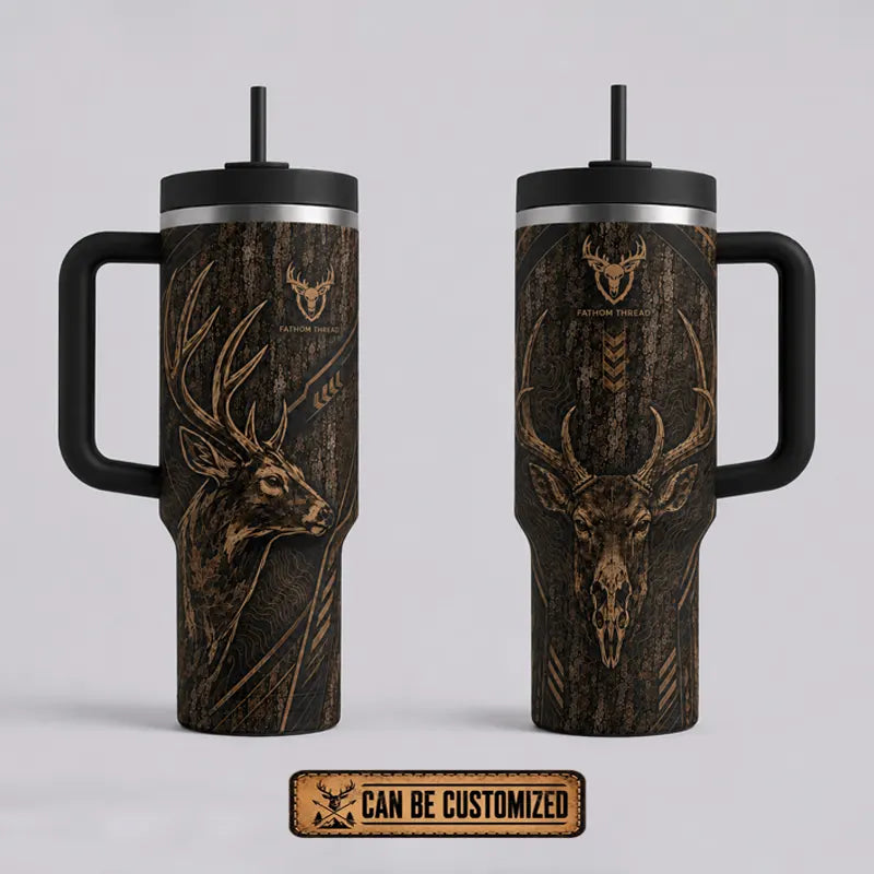 Tree Camo Deer Head Hunting 40oz Handled Tumbler