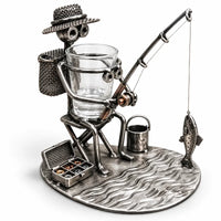 Fishing Man Metal Art Fishing Gift Shot Glass Holder