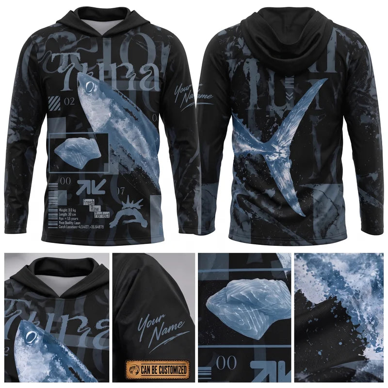 Tuna Fishing Ocean Design Hooded Long Sleeve Shirt
