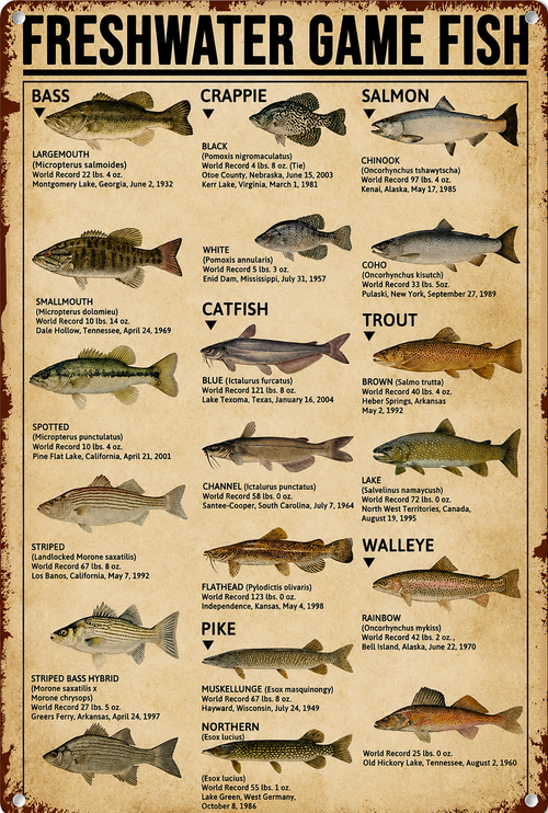 Freshwater Game Fish Identification Rug