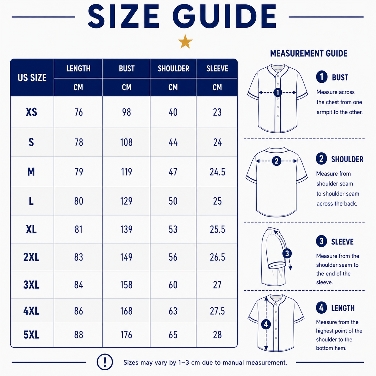 Size chart for this style