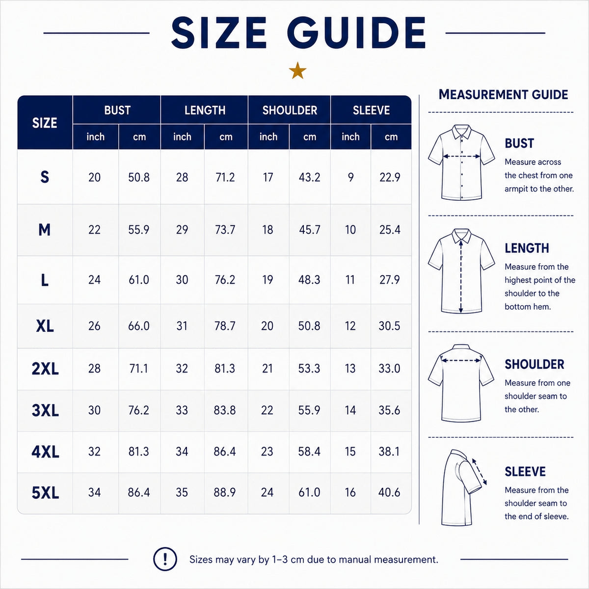 Size chart for this style