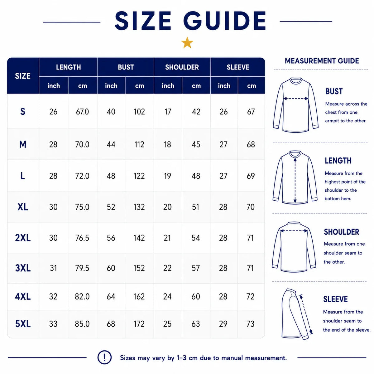 Size chart for this style