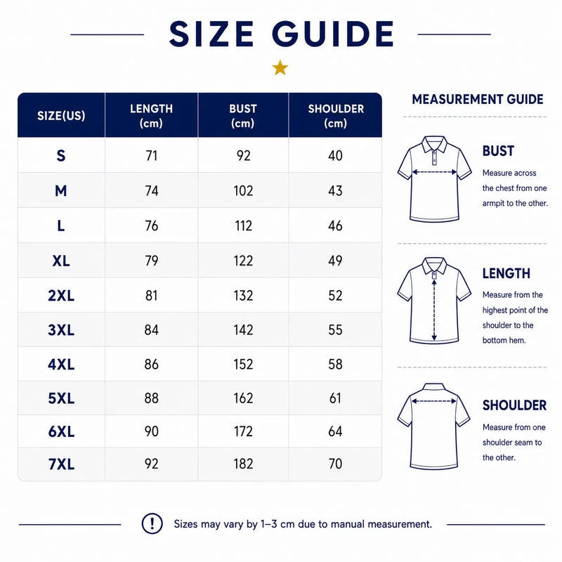 Polo shirt size chart