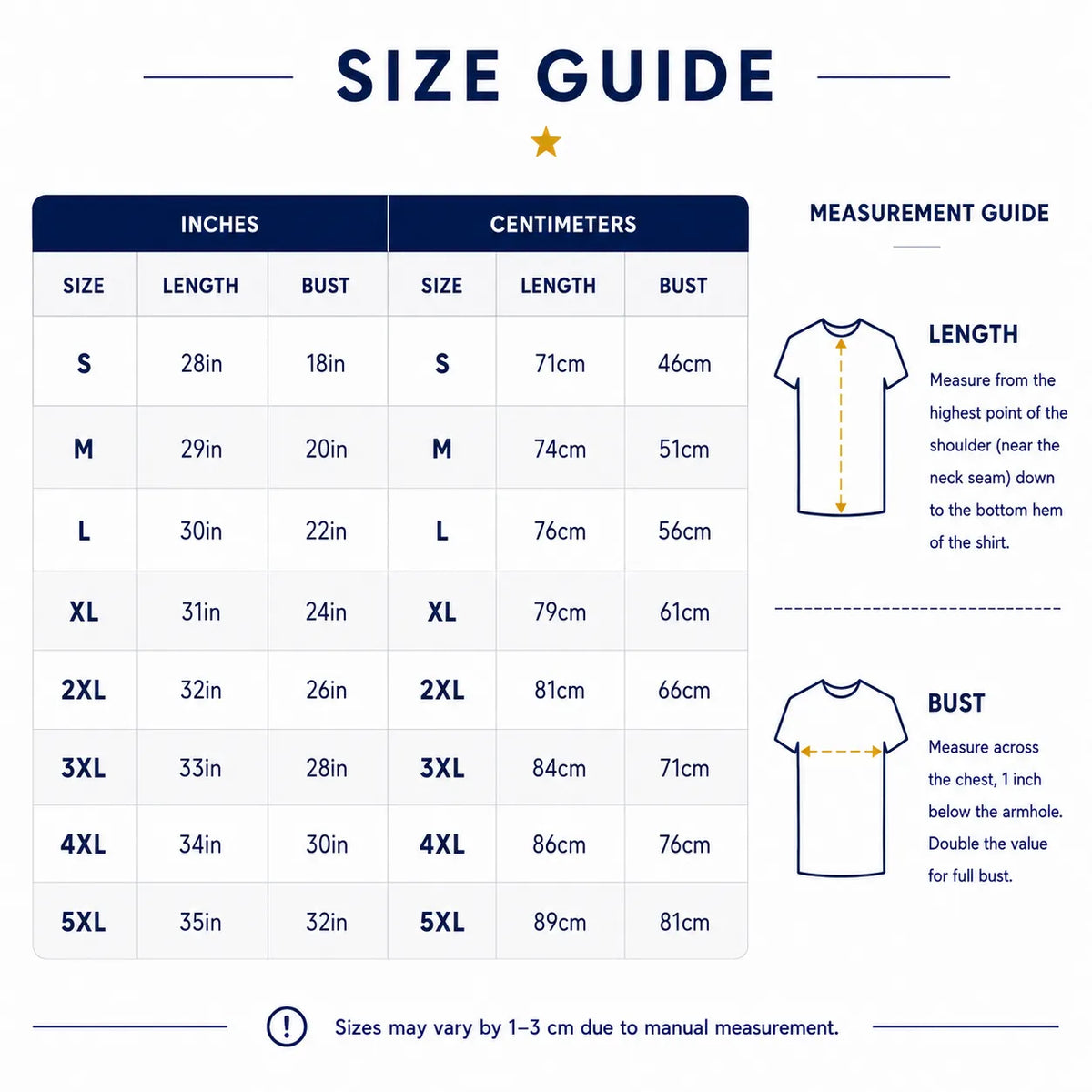Size chart for this style
