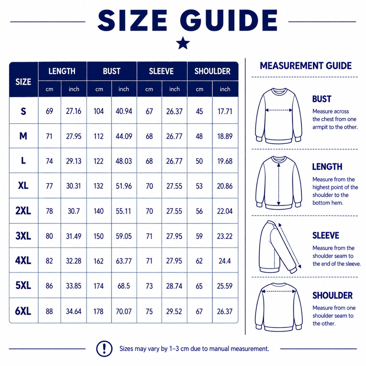 Size chart for this style