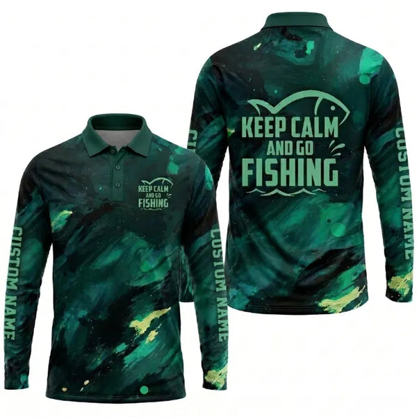Personalized Keep Calm And Go Fishing Polo Long Sleeve Shirt